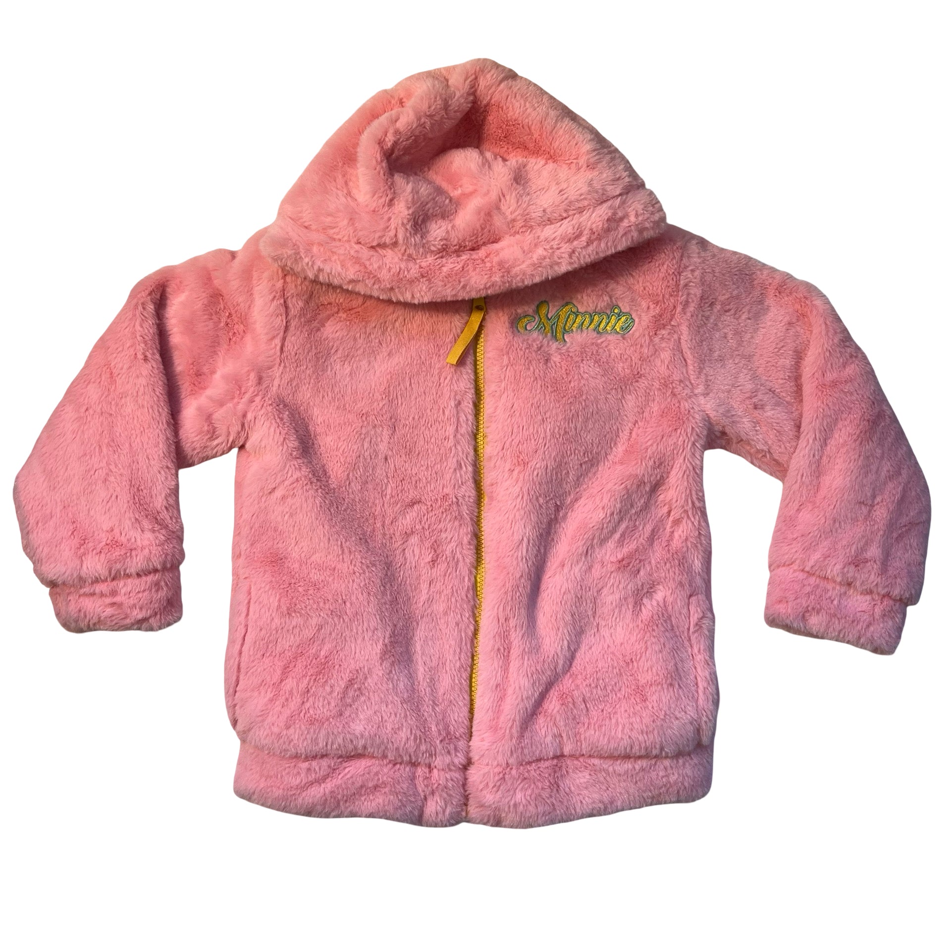 Disney Reversible Yellow Floral Minnie Mouse & Pink Faux Fur Jacket - Size 6