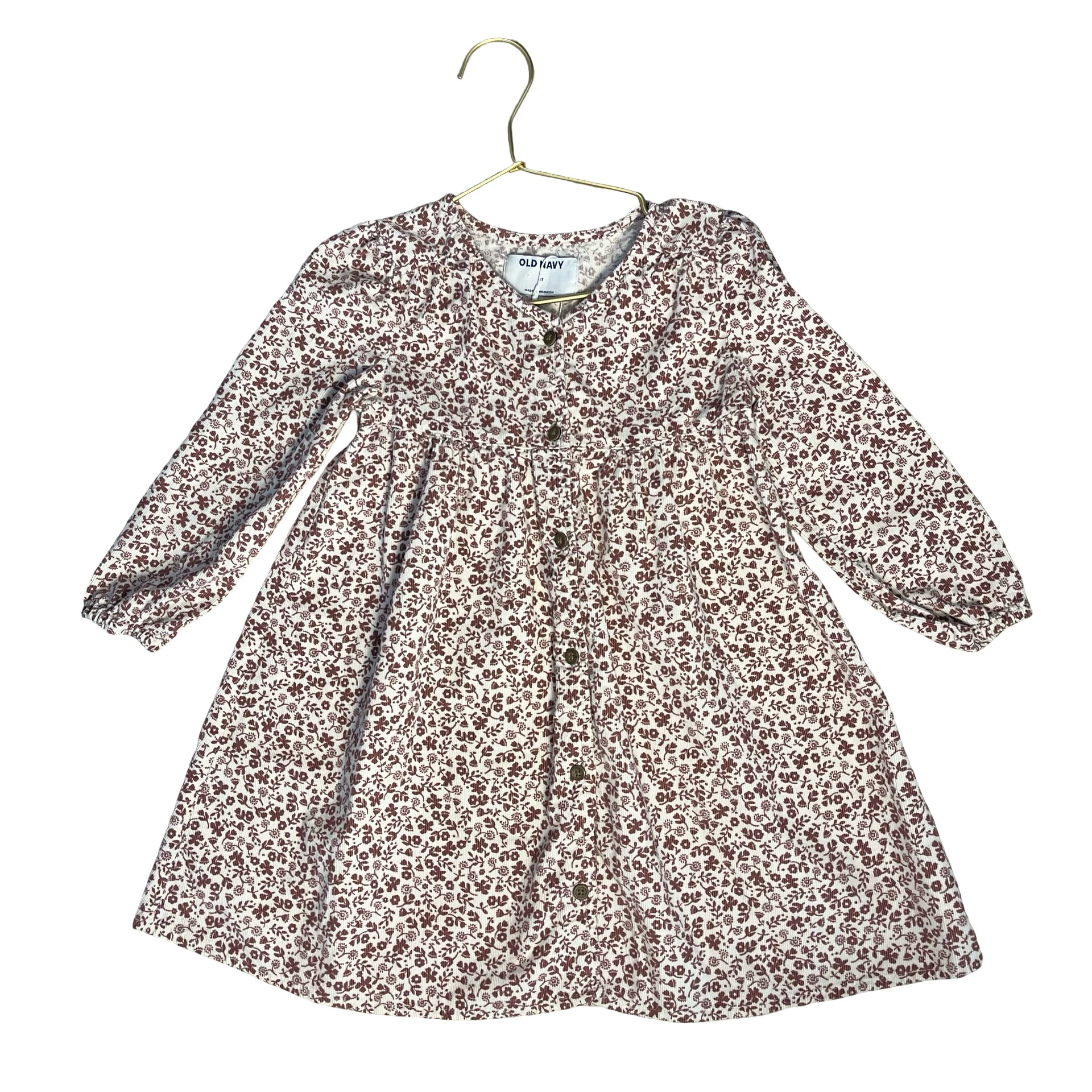 Old Navy Ivory & Plum Floral Corduroy Dress - Size 4T