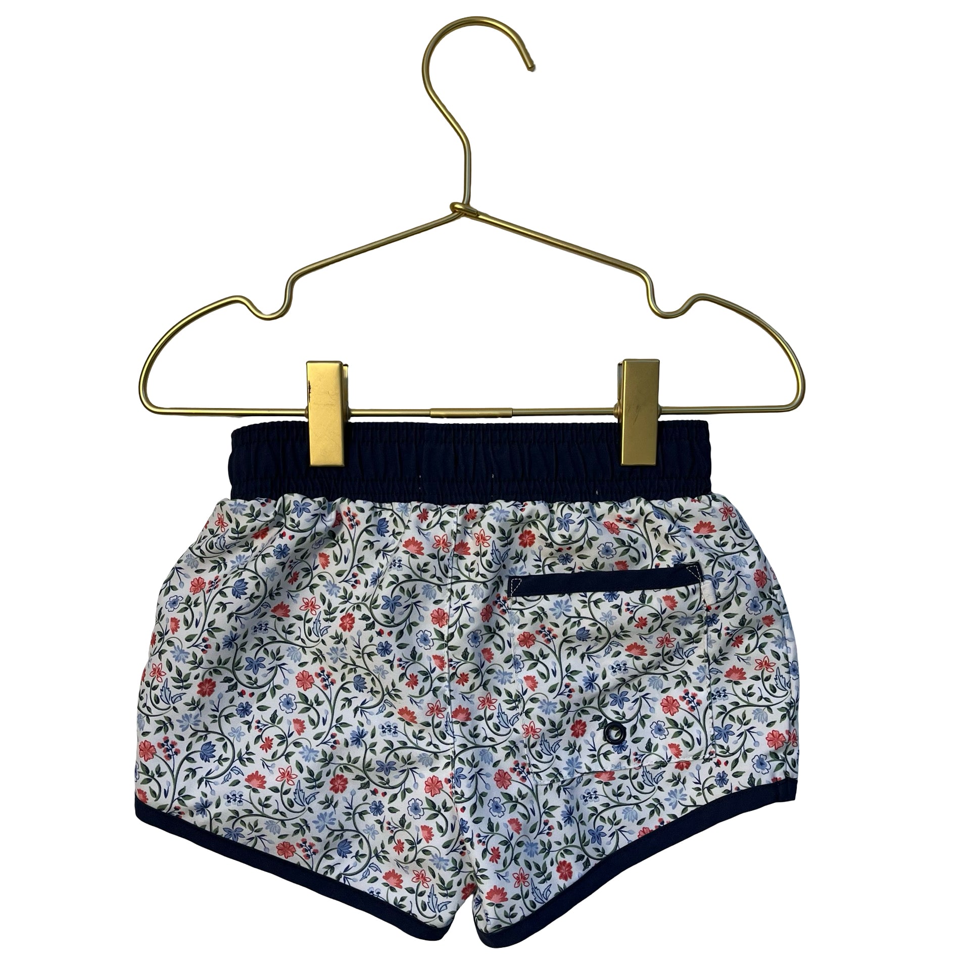 Minnow Ivory & Navy Floral Swim Shorts - Size 3-4T