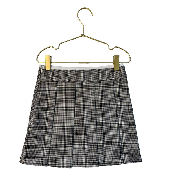 C&A Ivory, Brown, Black Houndstooth Plaid Pleated Skirt - Size 8Y