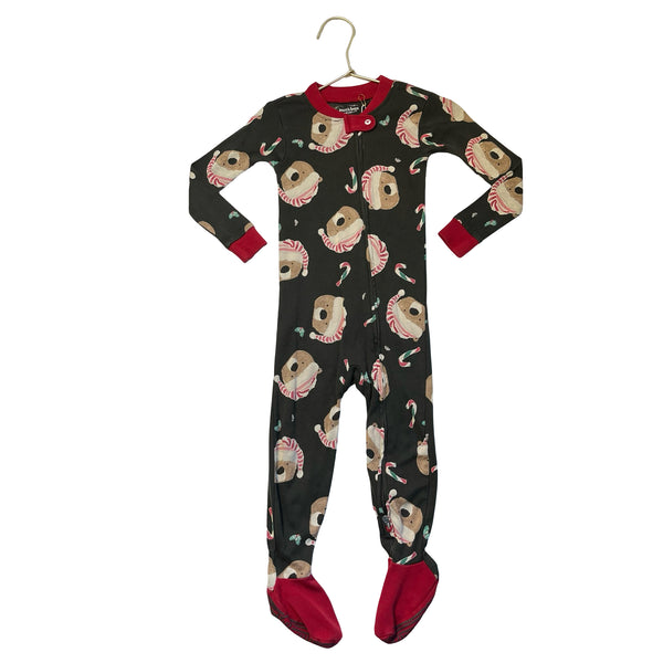 Burt's Bees Baby Dark Gray Christmas Bear & Candy Cane Footed PJs - Size 24 Mo