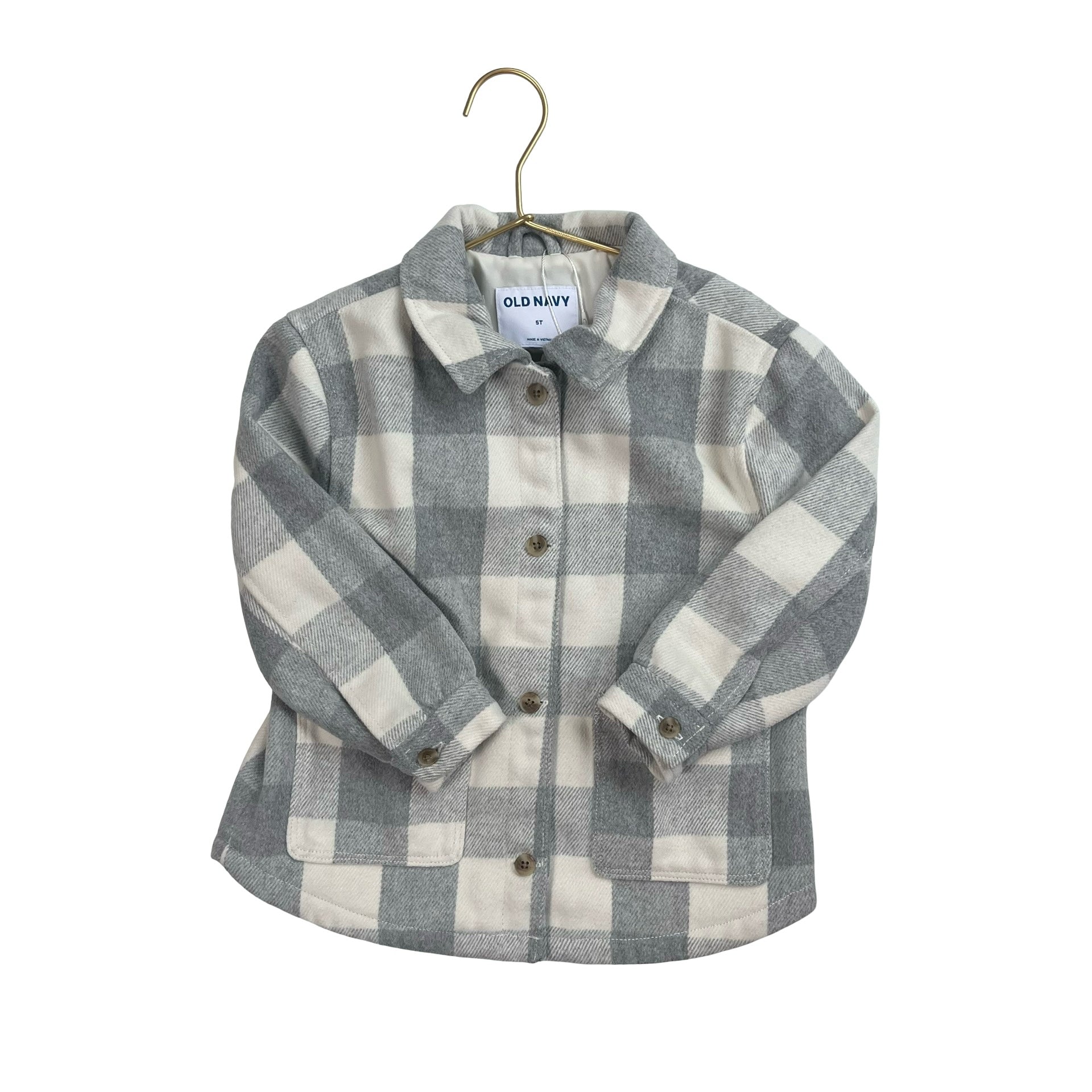 Old Navy Gray & Ivory Plaid Shacket Jacket - Size 5T