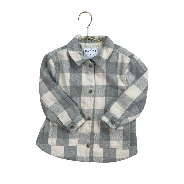 Old Navy Gray & Ivory Plaid Shacket Jacket - Size 5T