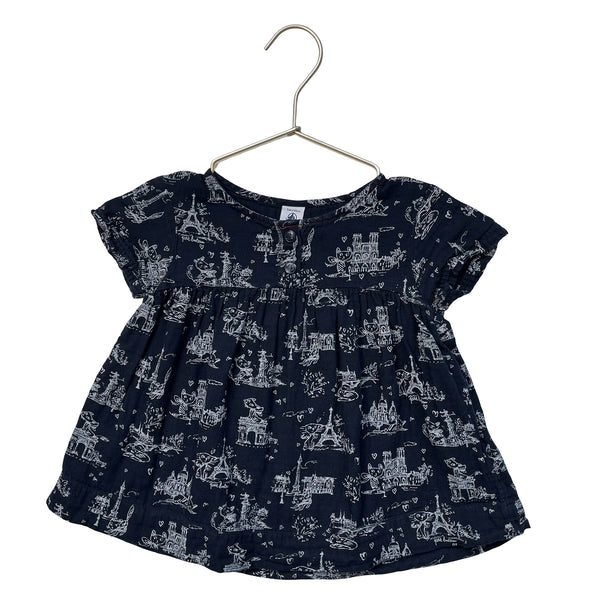 Petit Bateau Navy Paris Cat Print Top - Size 5A