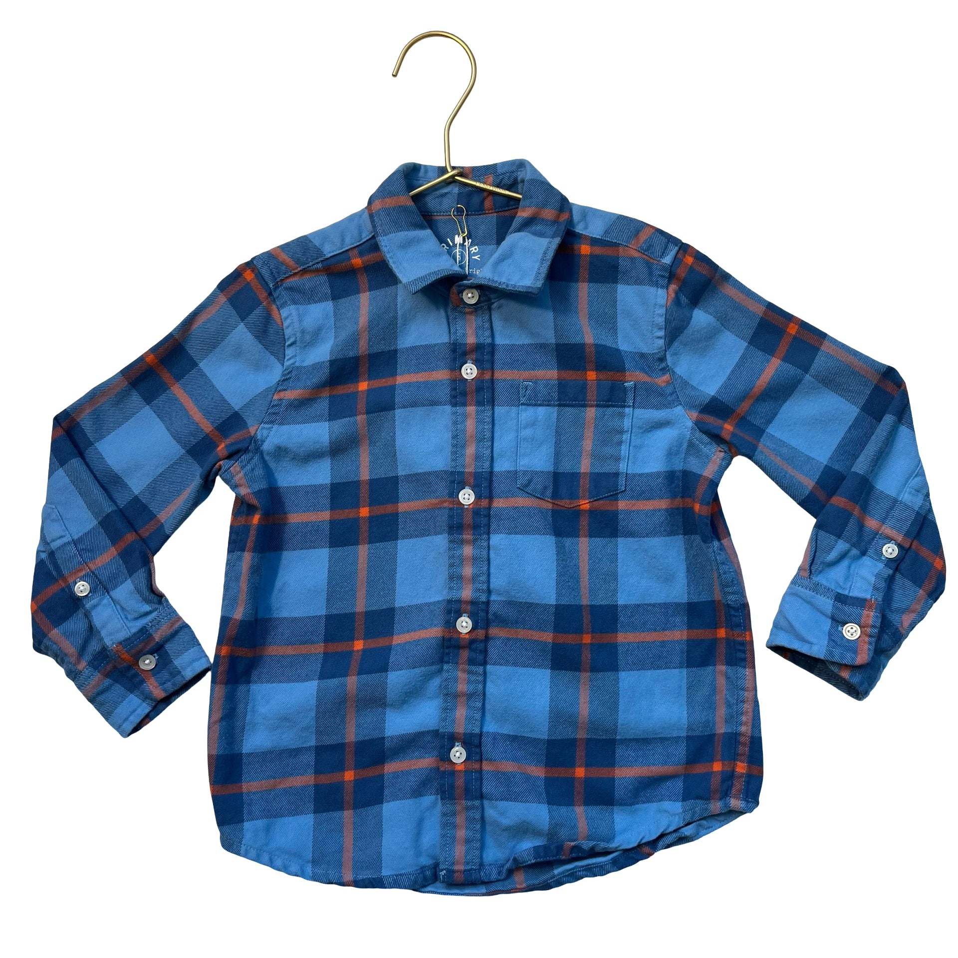 Primary Blue & Orange Plaid Flannel Button Down Shirt - Size 5