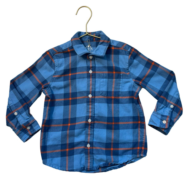 Primary Blue & Orange Plaid Flannel Button Down Shirt - Size 5