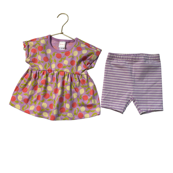 Hanna Andersson Lavender Fruit Print Top & Striped Bike Shorts - Size 18-24 Mo