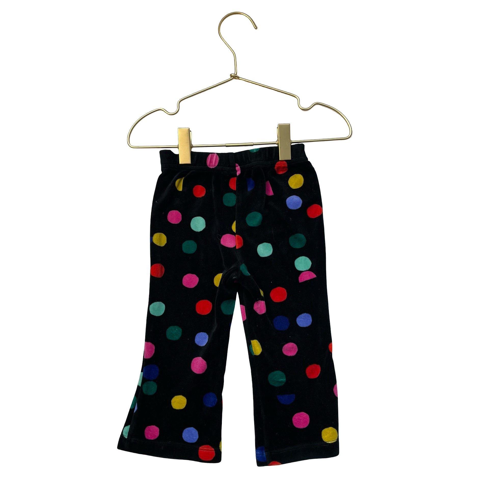 Hanna Andersson Black & Colorful Polka Dot Velour Flare Pants - Size 2T