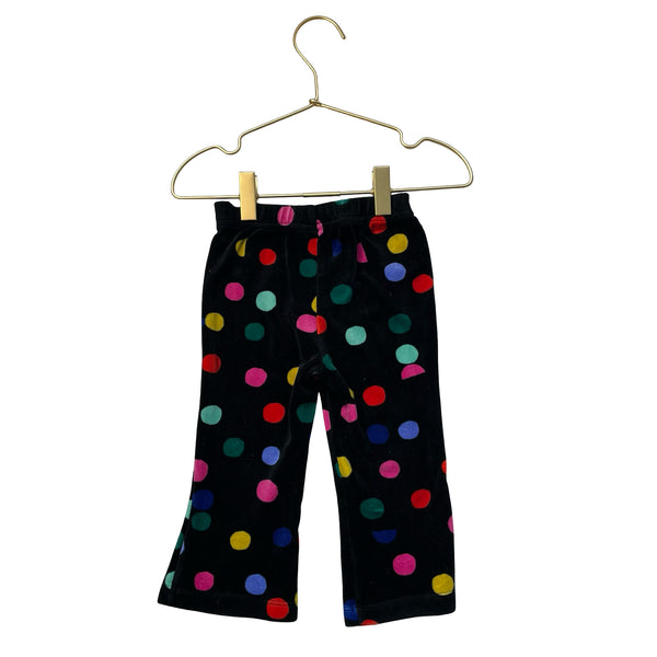 Hanna Andersson Black & Colorful Polka Dot Velour Flare Pants - Size 2T