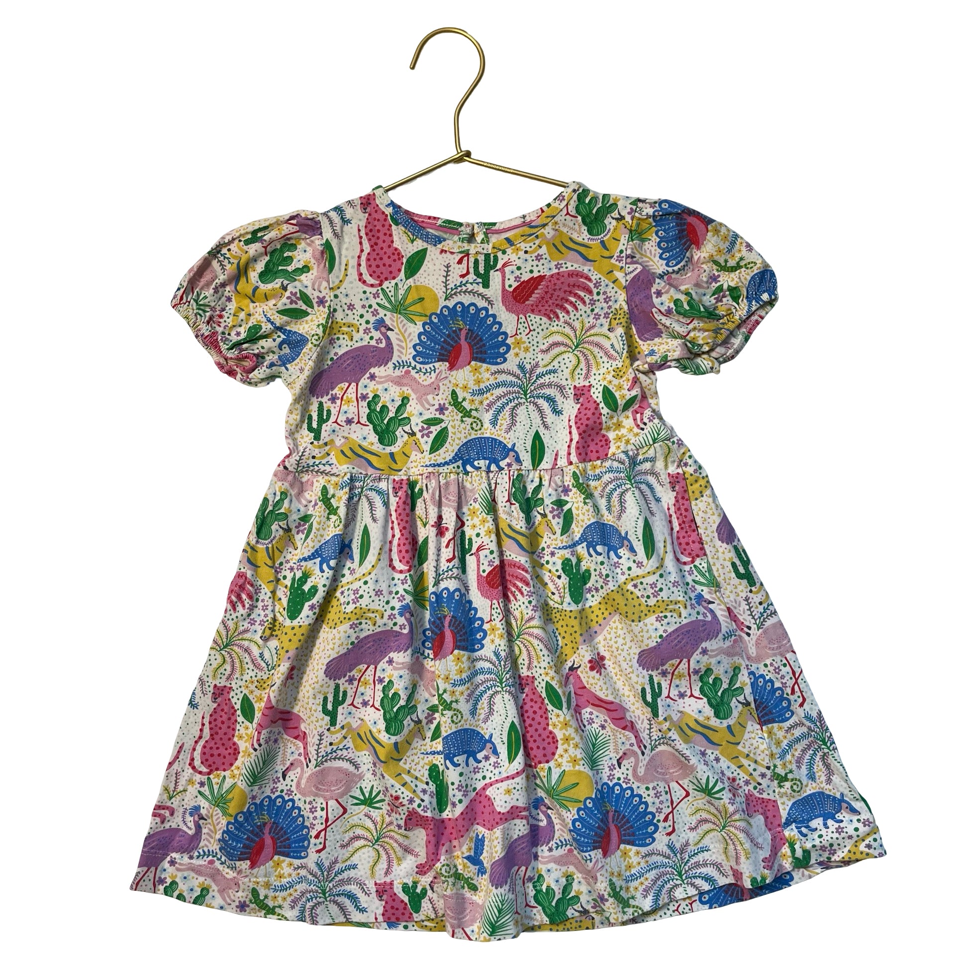 Mini Boden Colorful Wild Animal & Plant Print Dress - Size 3-4Y