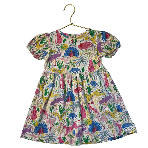 Mini Boden Colorful Wild Animal & Plant Print Dress - Size 3-4Y