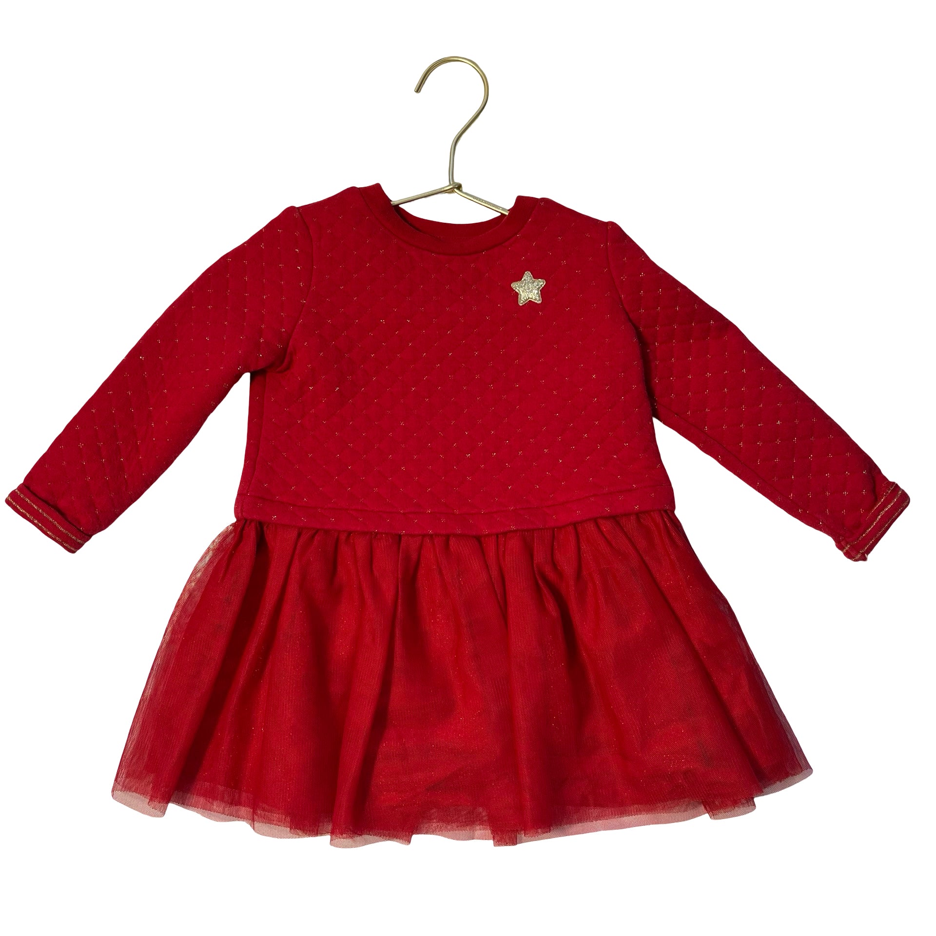 Vertbaudet Red & Gold Quilted & Tulle Dress - Size 2
