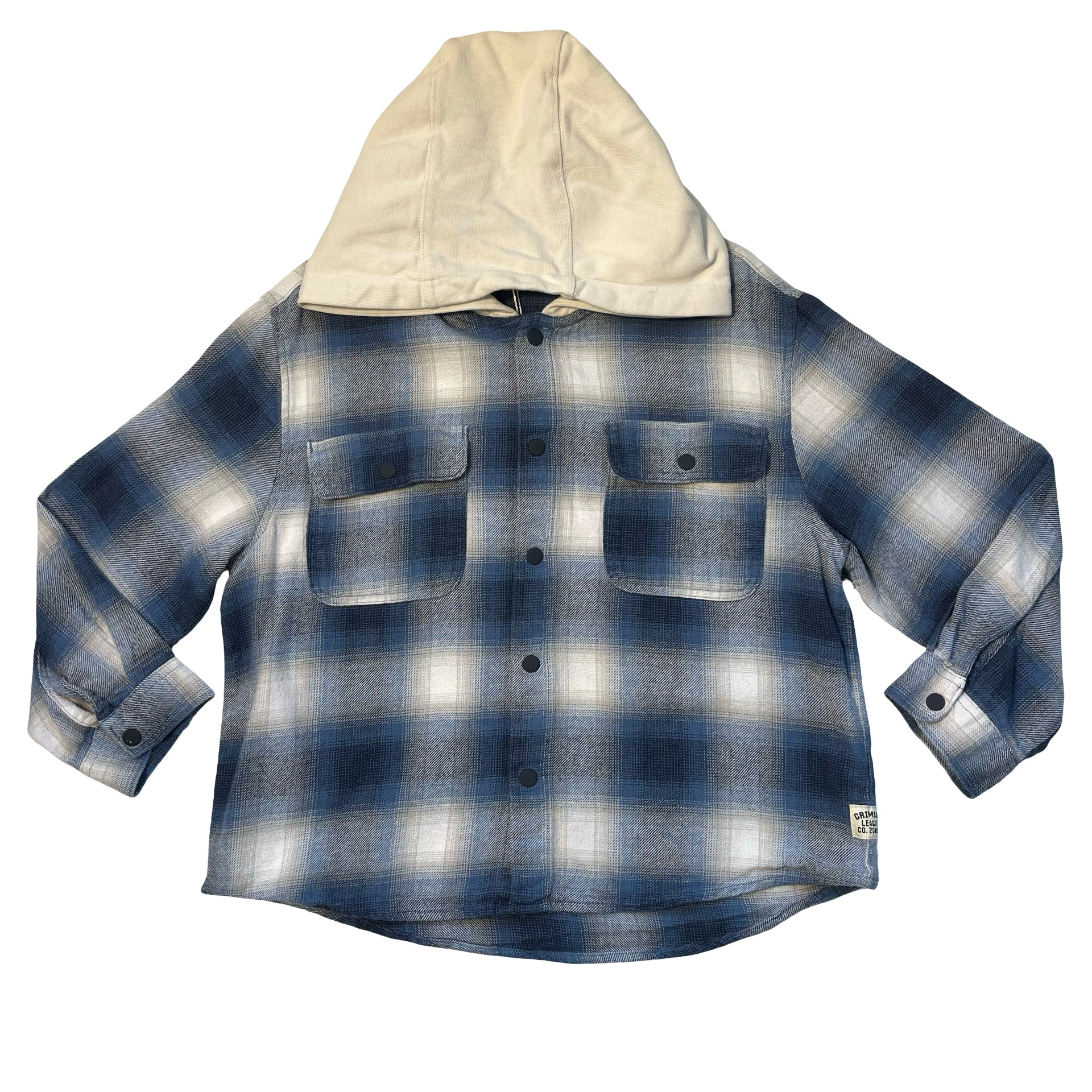 Zara Blue & Ivory Plaid Flannel Hooded Button Down Shirt - Size 6