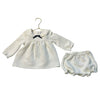 Janie and Jack Ivory Quilted Dress w Black Velvet Bow & Bloomers - Size 6-12 Mo