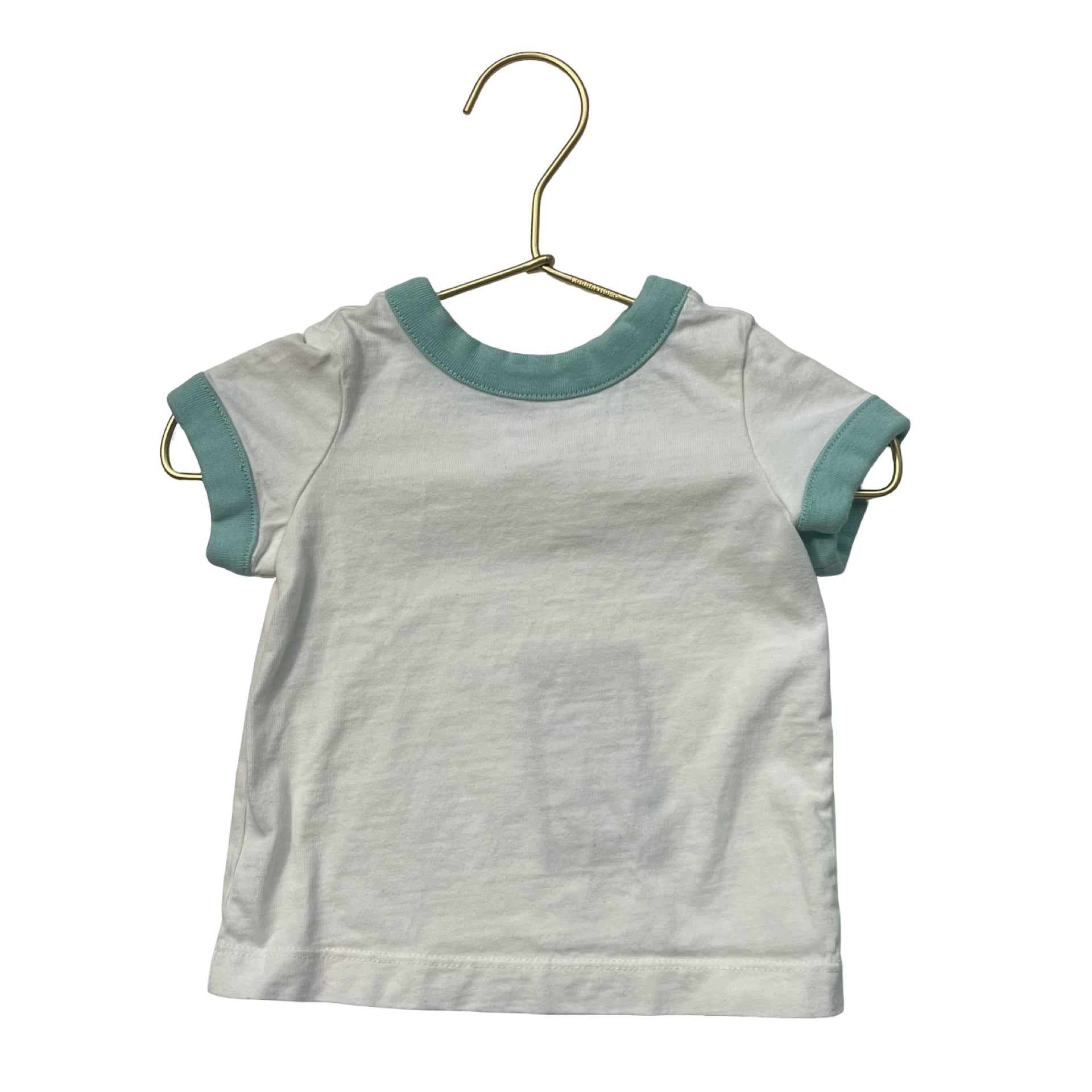 Hanna Andersson White & Lgiht Teal Ringer Tee - Size 3-6 Mo