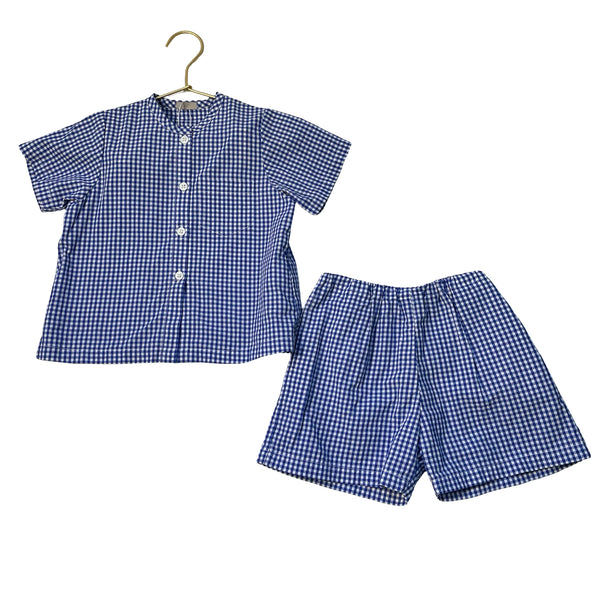 Maike Blue Check Shorts & Button Down Shirt Set - Size 2-3Y