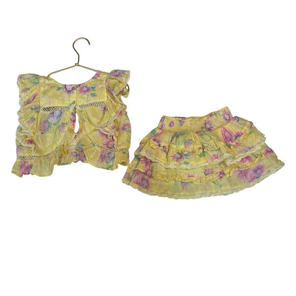 LoveShackFancy Yellow Floral Ruffle Skirt & Top Set - Size 3-4Y