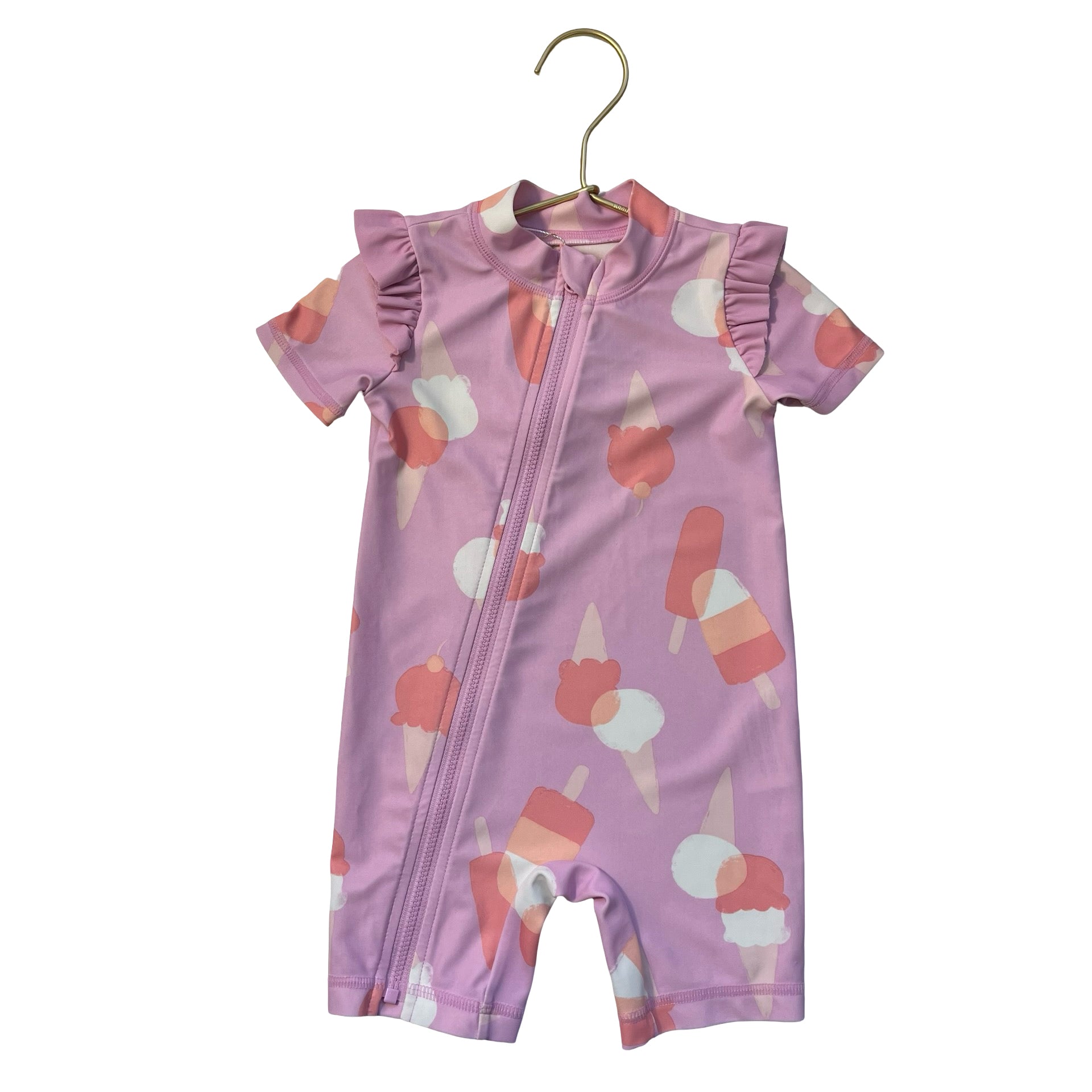 Carter's Lavender Ice Cream Print Swim Suit Romper - Size 9 M