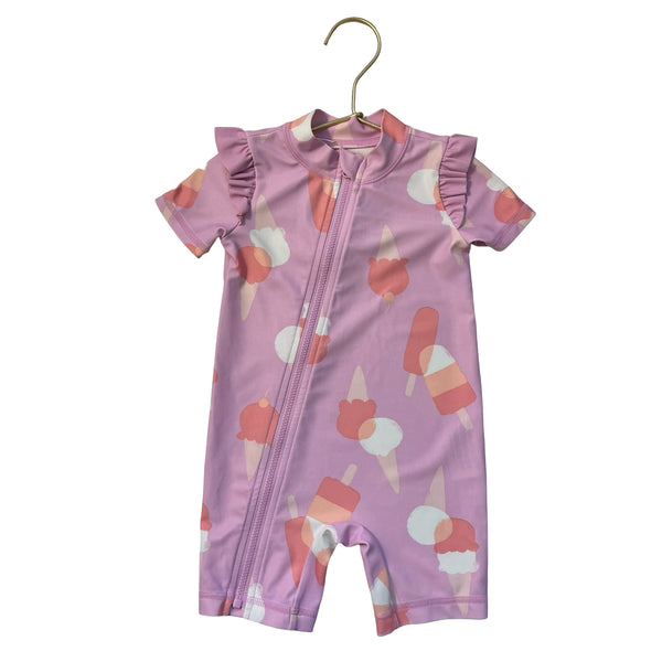 Carter's Lavender Ice Cream Print Swim Suit Romper - Size 9 M