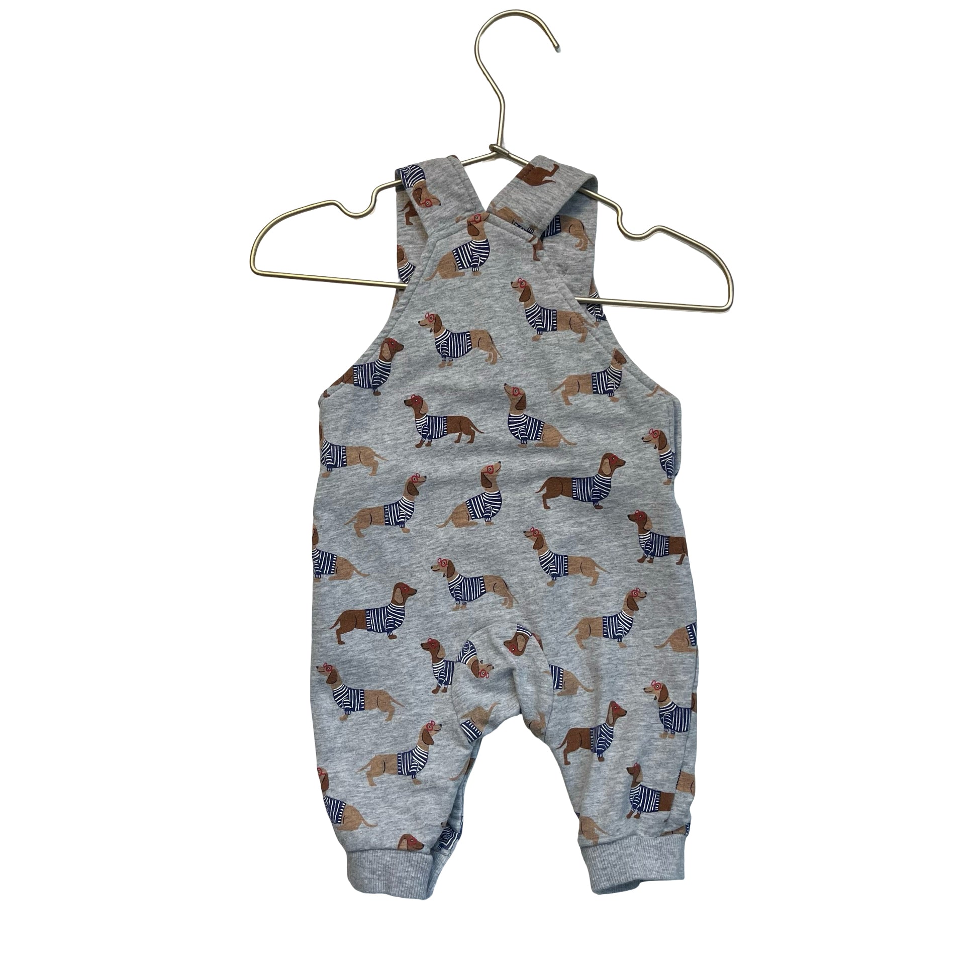 Baby Boden Gray Dachshund Dog Print Overall - Size 3-6 Mo