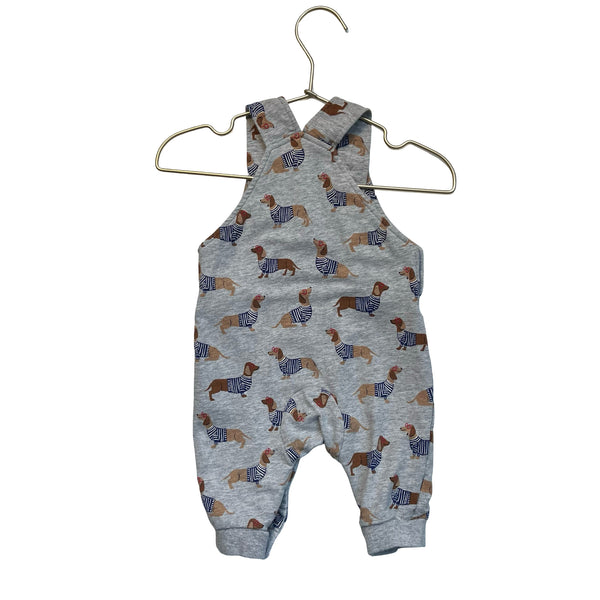 Baby Boden Gray Dachshund Dog Print Overall - Size 3-6 Mo