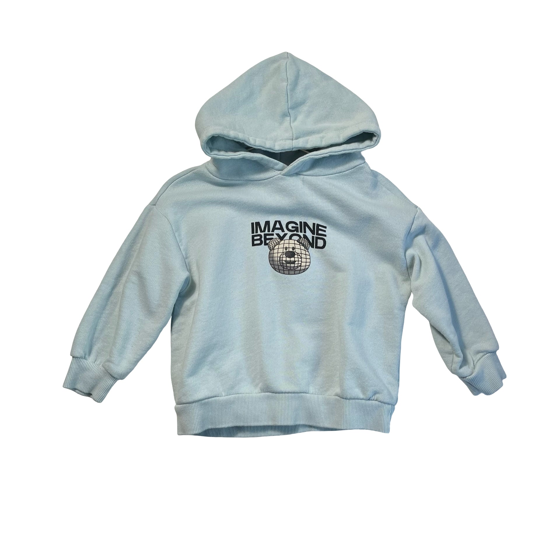 Zara Light Green 'Imagine Beyond' Bear Hooded Sweatshirt - Size 2