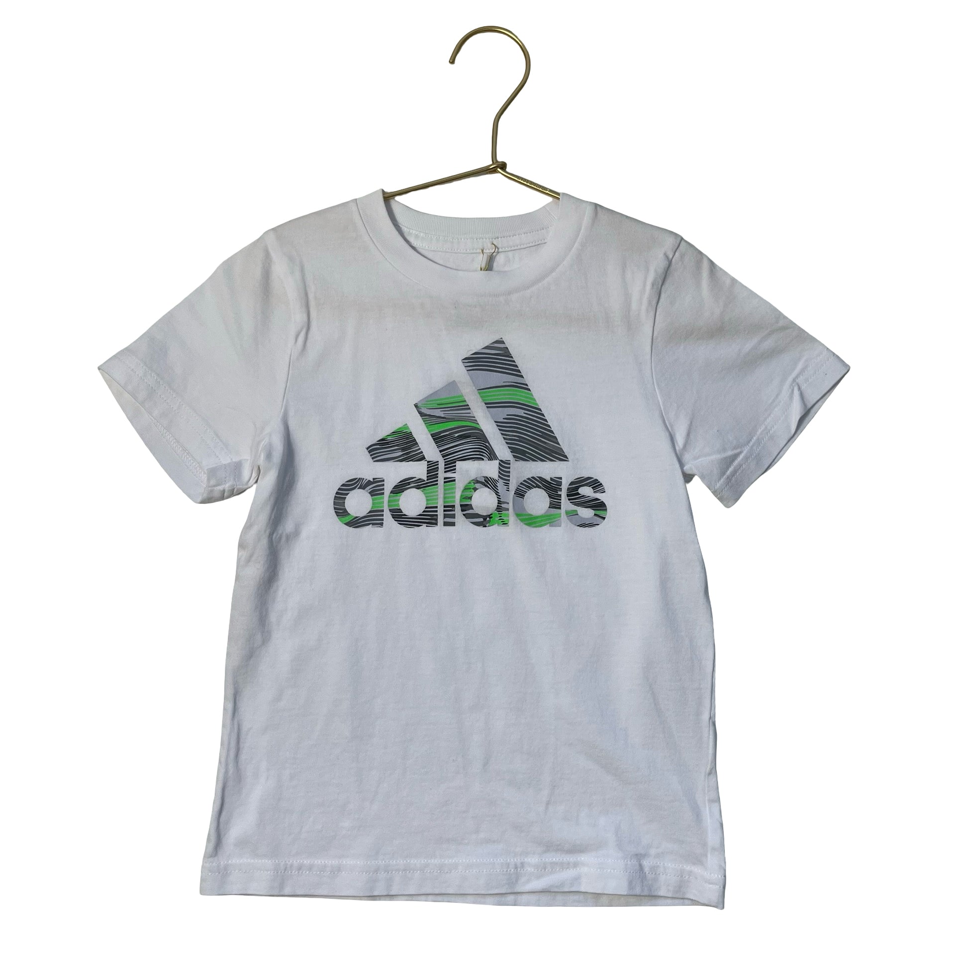 Adidas White & Gray/Green Logo T-Shirt - Size 3