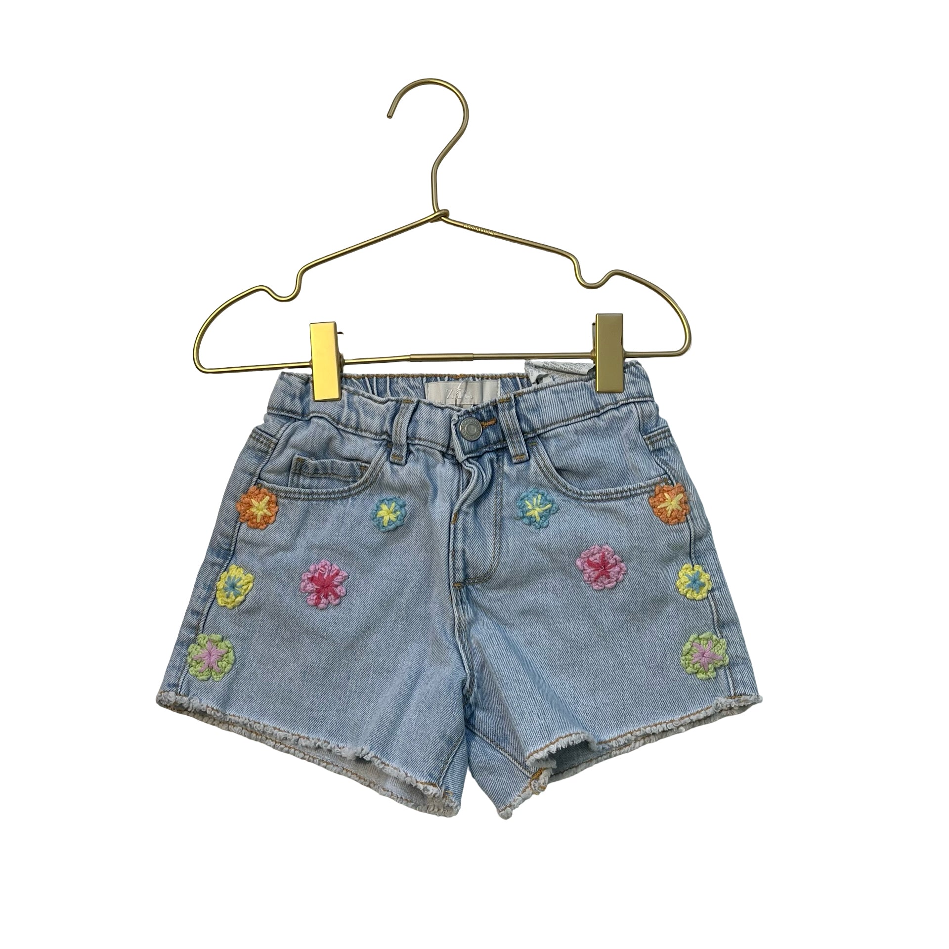 Zara Denim Jean Shorts, Crochet Flowers - Size 4