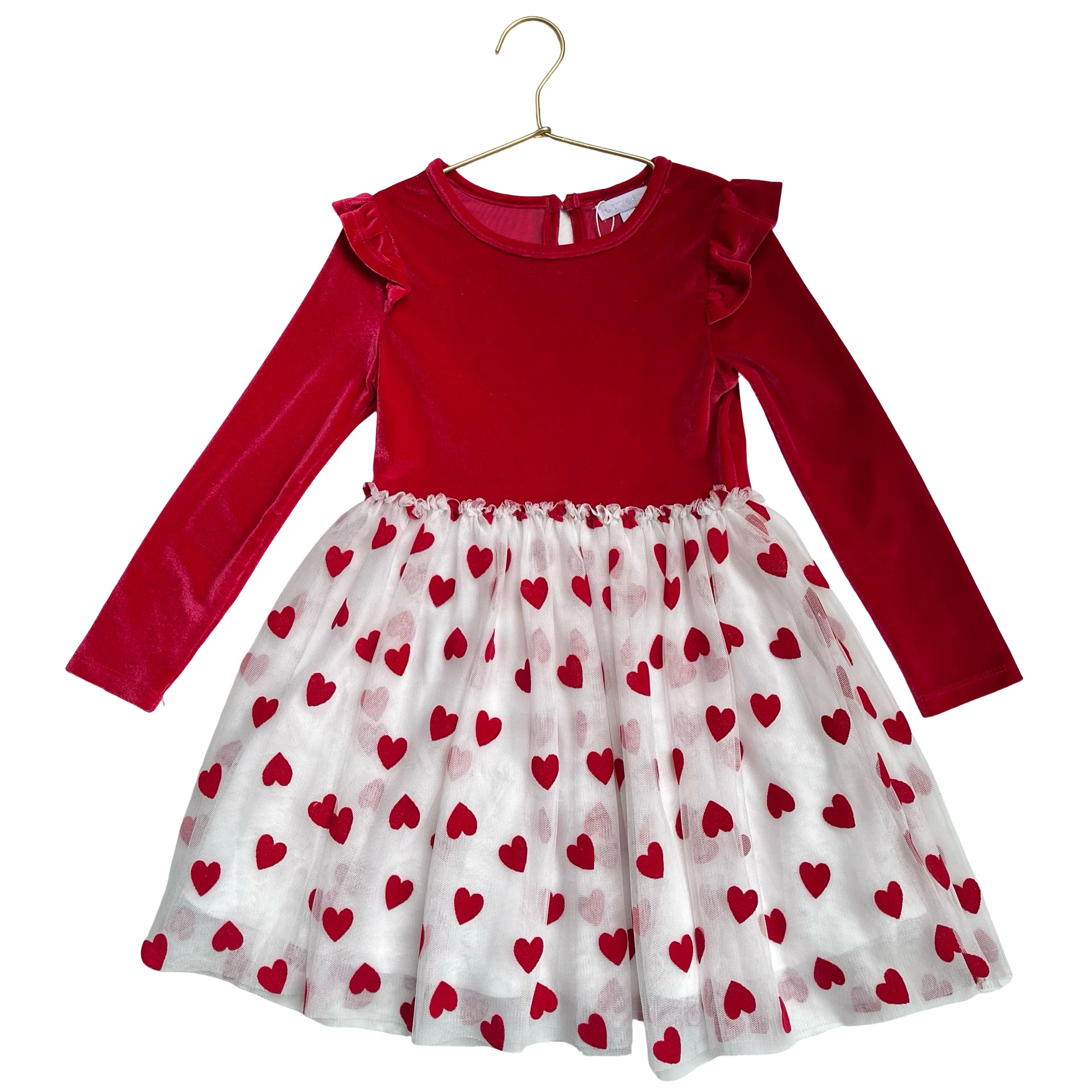 btween Heart Print Red Velour & White Tulle Dress - Size 6