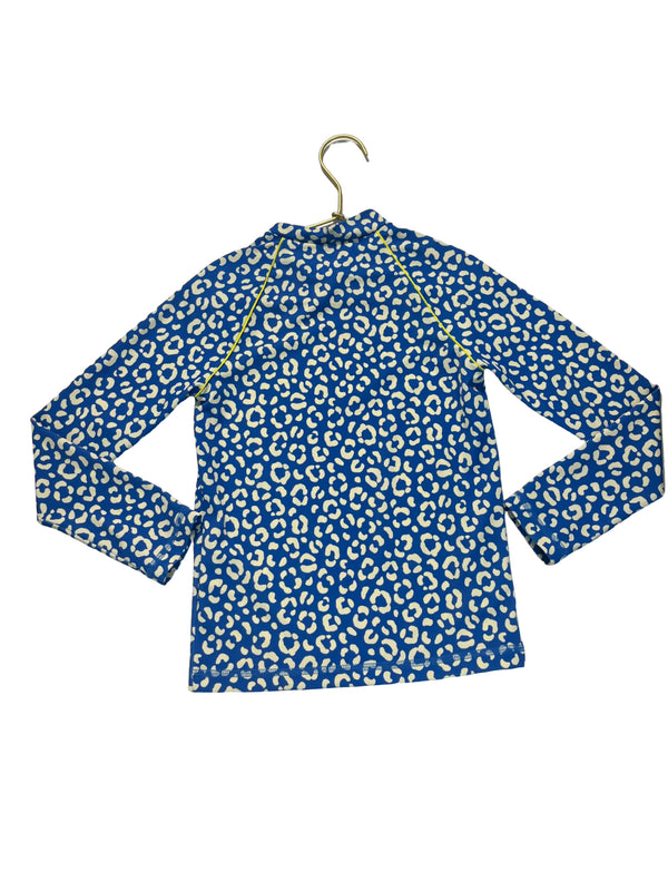 Mini Boden Blue & Ivory Leopard Print Rash Guard - Size 6-7Y