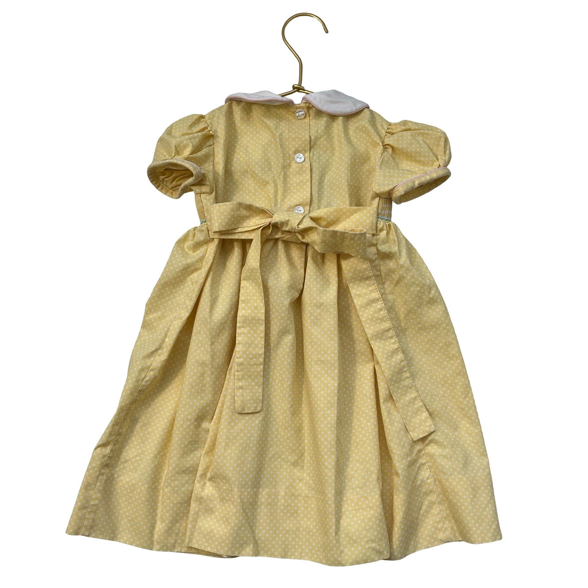 Anavini Yellow Dot Smocked Easter Bunny Dress - Size 18 Mo