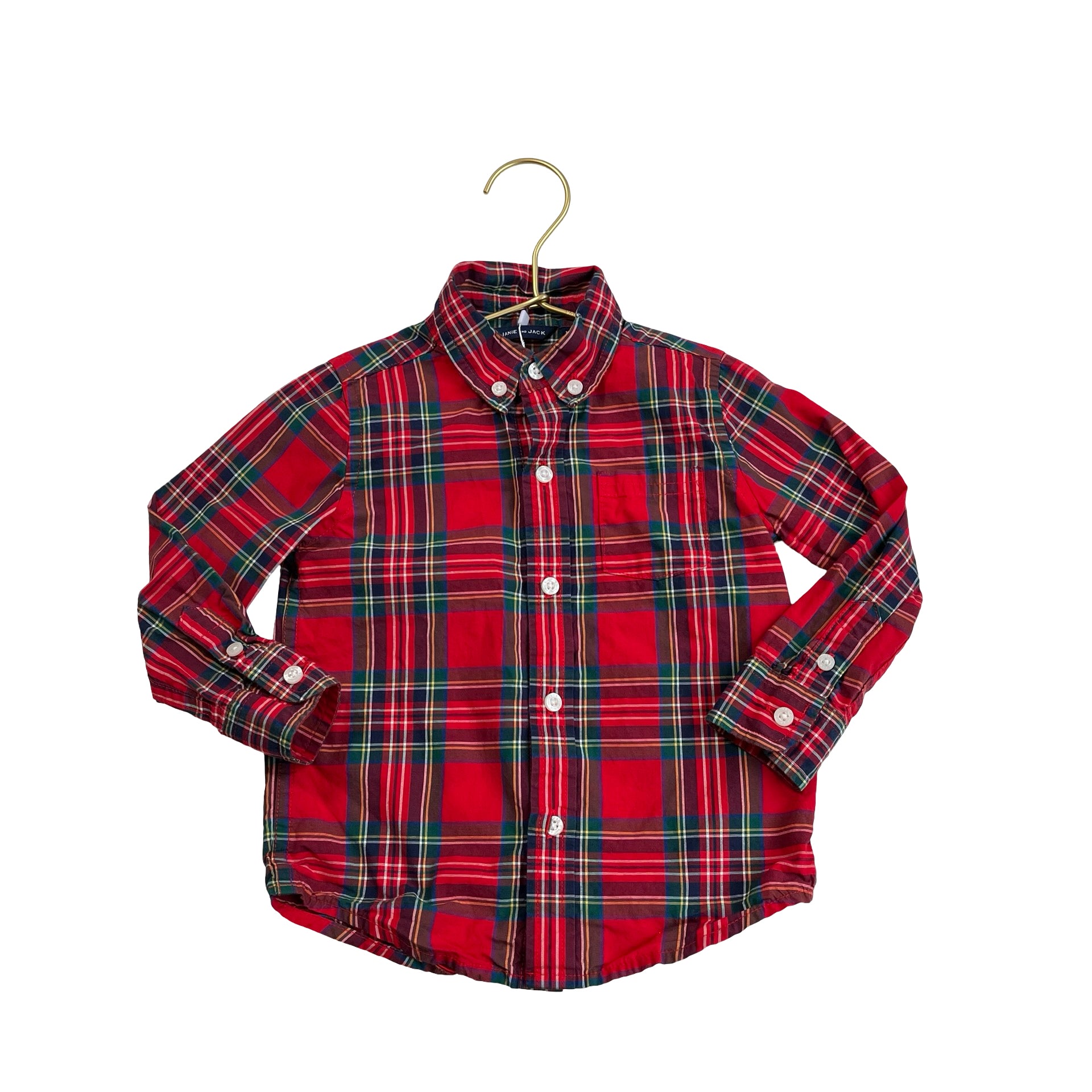 Janie and Jack Red Tartan Plaid Button Shirt - Size 18-24 Mo