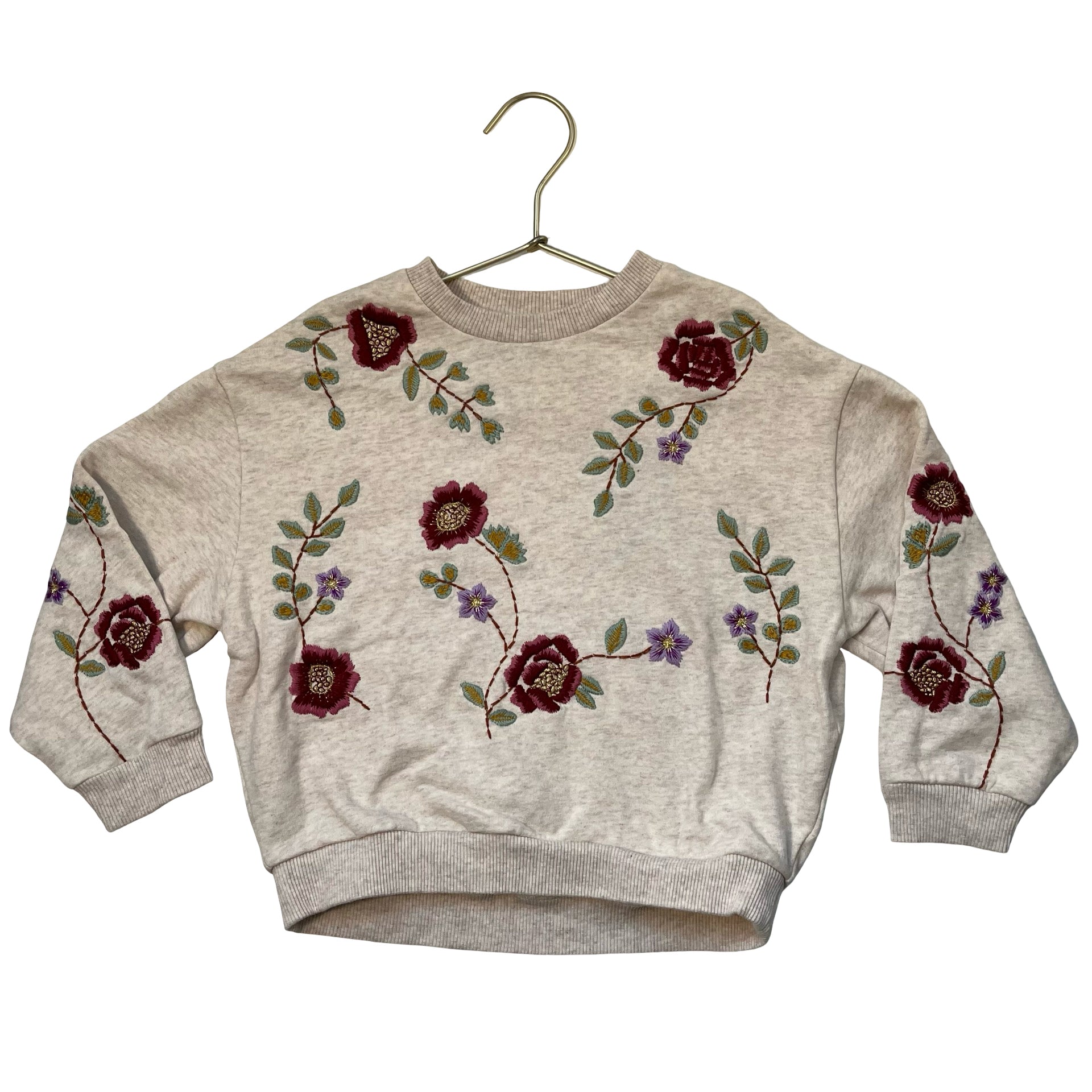 Louise Misha Tan Embroidered Flower Sweatshirt - Size 7Y
