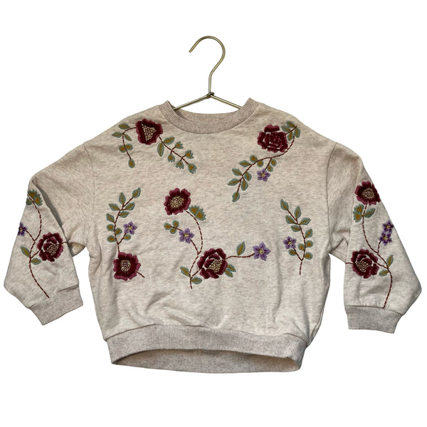 Louise Misha Tan Embroidered Flower Sweatshirt - Size 7Y