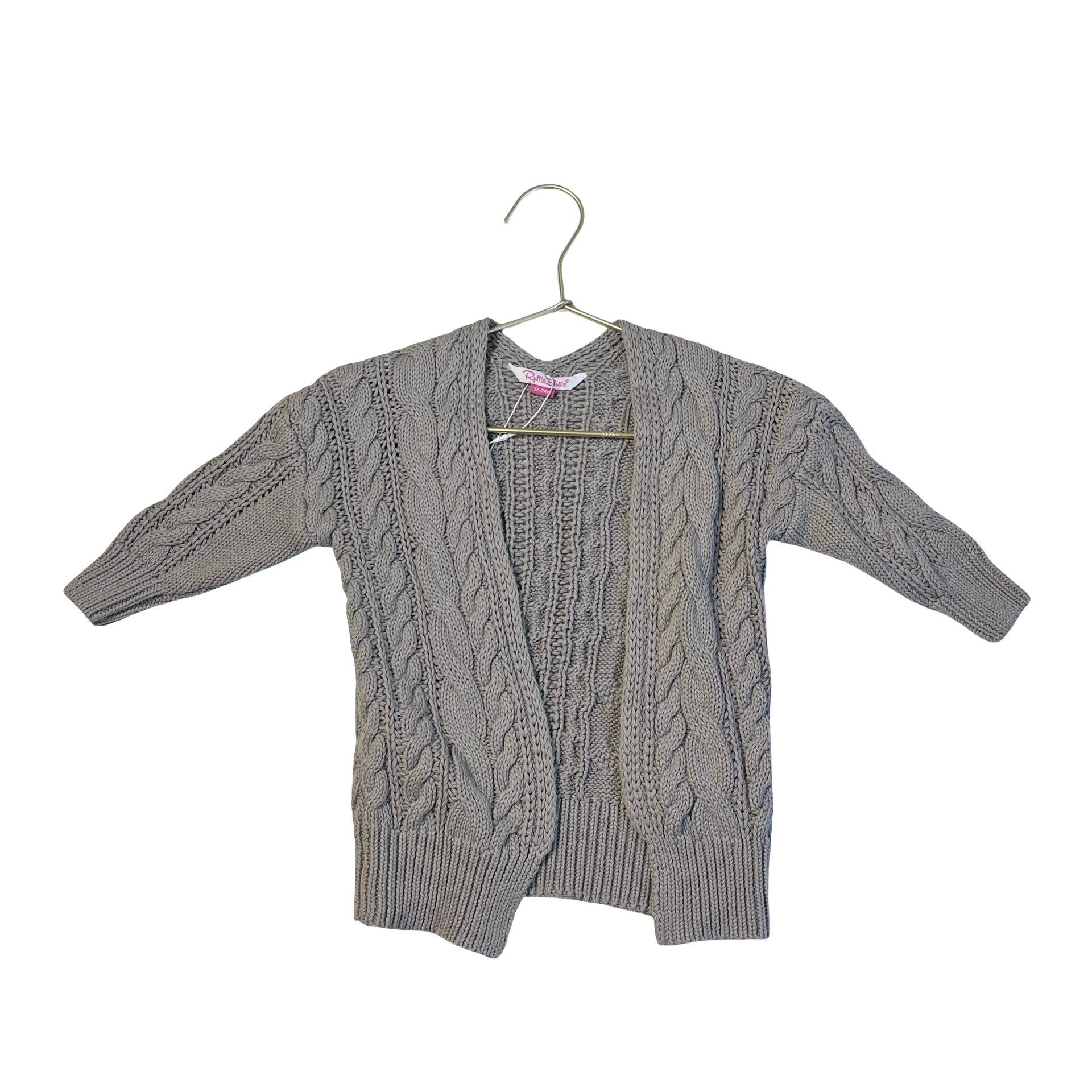 Ruffle Butts Gray Cable-Knit Open Front Cardigan Sweater - Size 12-24 Mo
