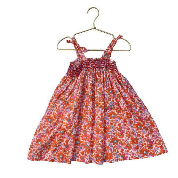 Jacadi Orange, Pink, Blue Flower Print Smocked Blouse - Size 4A