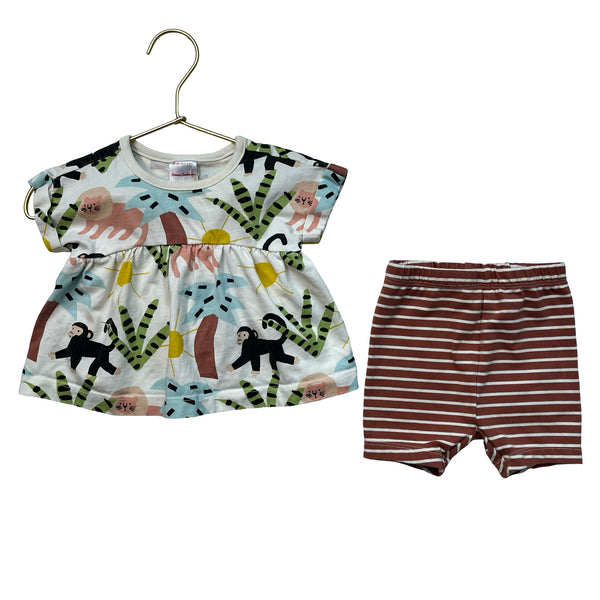 Hanna Andersson Ivory Animal Print Top & Brown Striped Shorts Set - Size 3-6 Mo