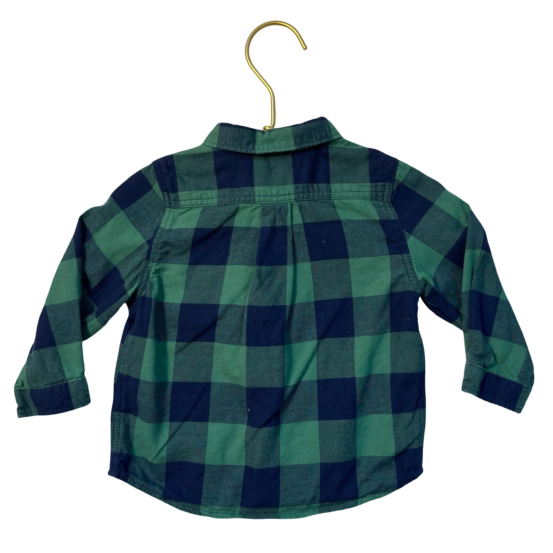 Zara Green & Navy Plaid Flannel Button Down Shirt - Size 6-9 Mo