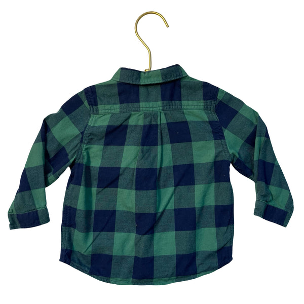 Zara Green & Navy Plaid Flannel Button Down Shirt - Size 6-9 Mo