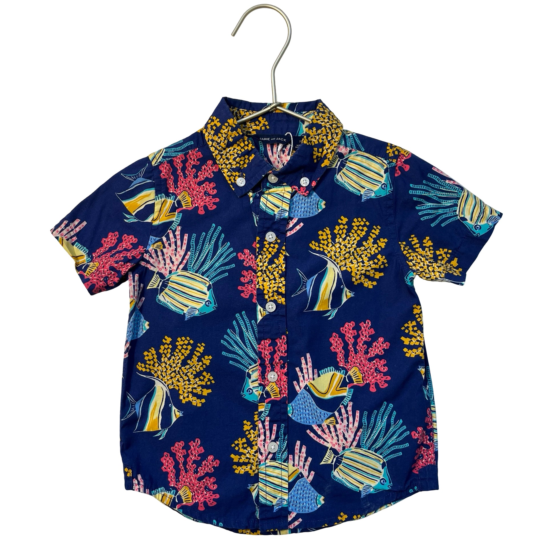 Janie and Jack Blue Fish & Coral Print Button Down Shirt - Size 2T