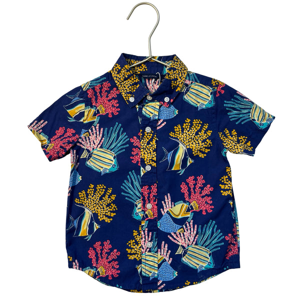 Janie and Jack Blue Fish & Coral Print Button Down Shirt - Size 2T