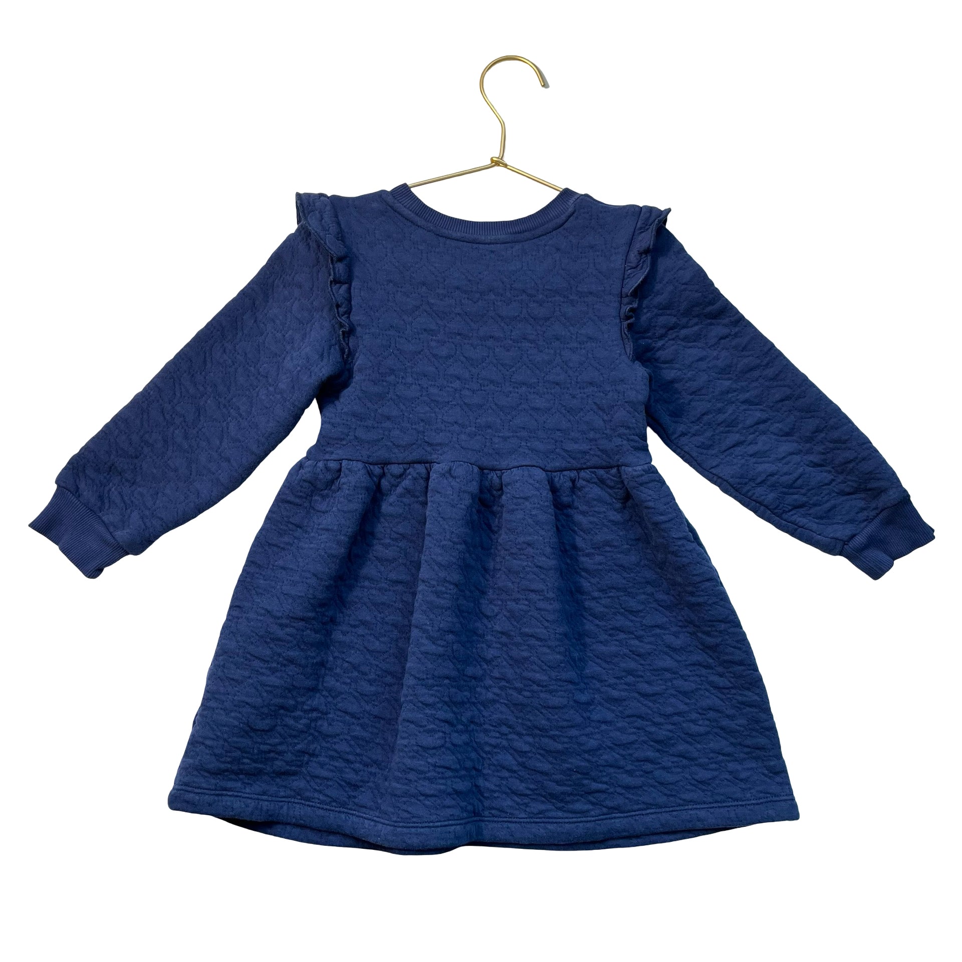 Mini Boden Navy Quilted Heart Dress - Size 3-4Y