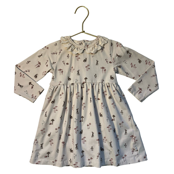 Minymo Ivory Woodland Print Dress, Eyelet Collar - Size 24 Mo