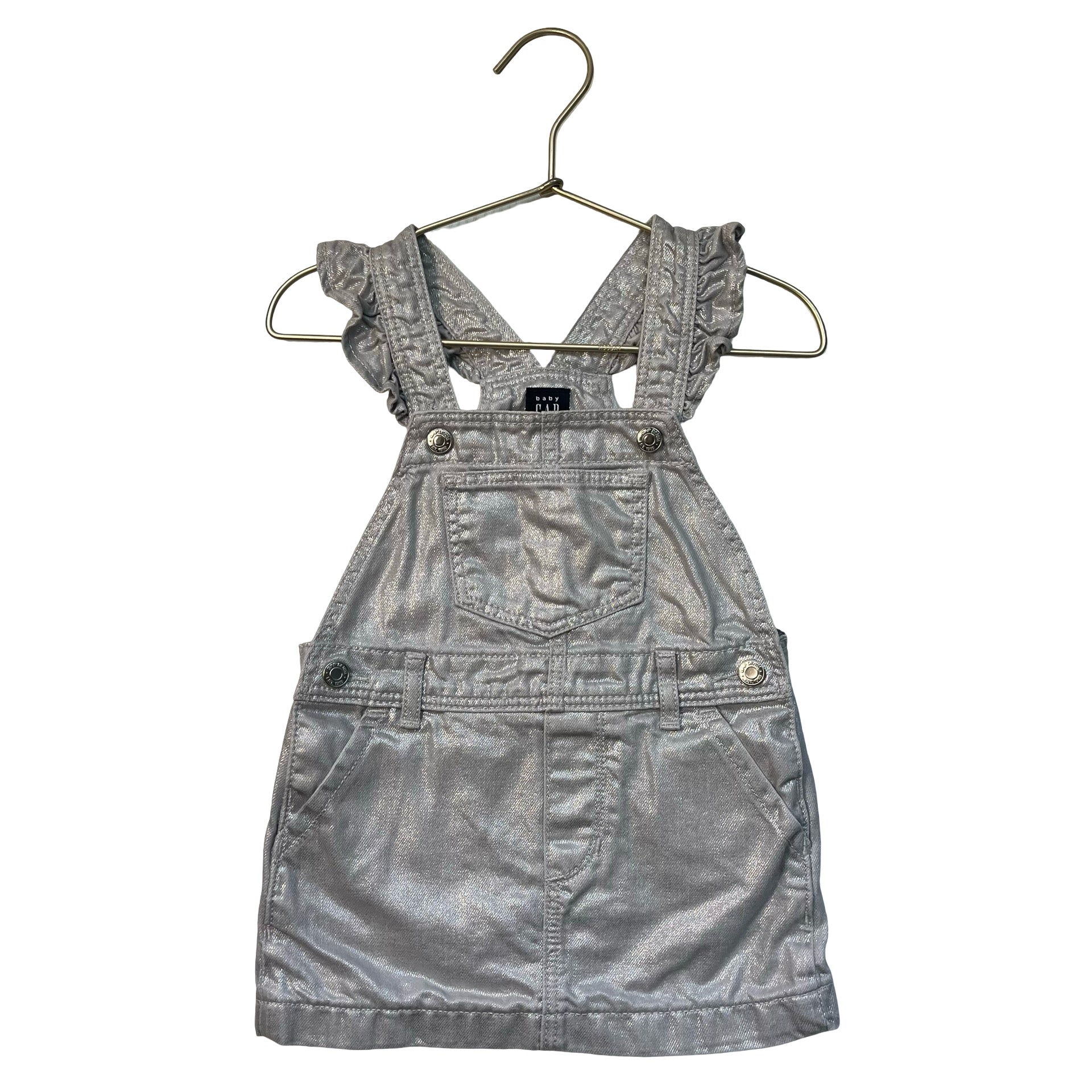 Baby Gap Silver Metallic Denim Overall Dress - Size 2