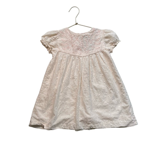 Zara Ivory & Pink Embroidered Dress - Size 4-5