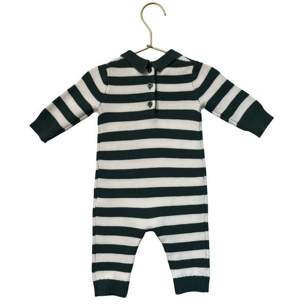 Janie and Jack Green & Ivory Striped Cotton Knit One-Piece - Size 0-3 Mo