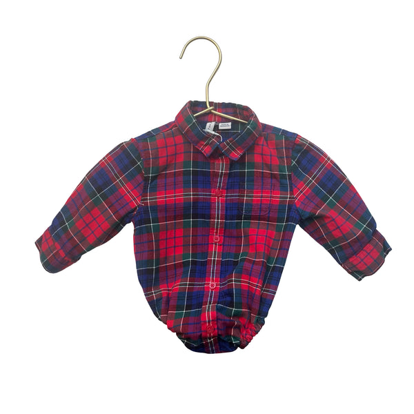 Janie and Jack Red Tartan Plaid Button Down Bodysuit Shirt - Size 3-6 Mo