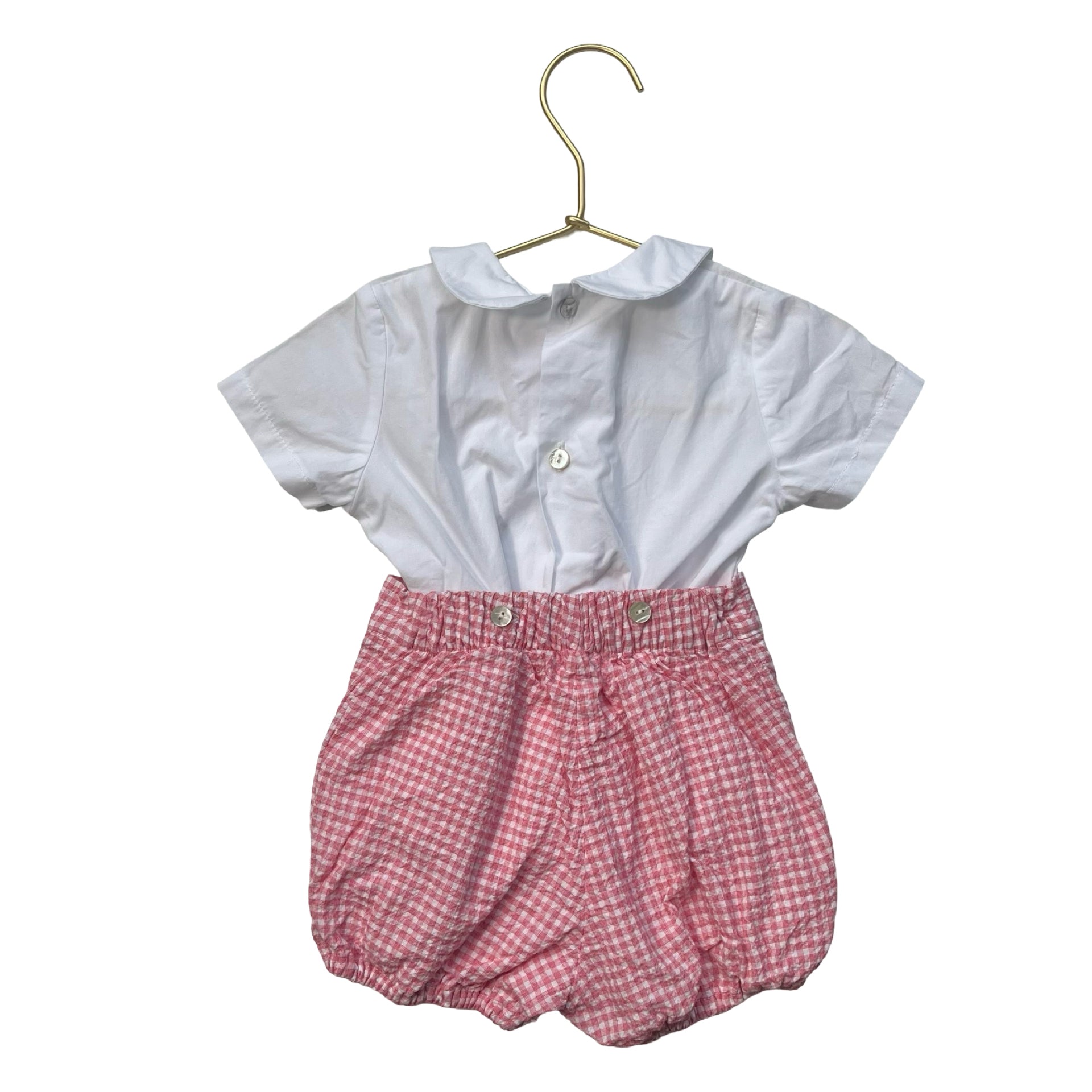 La Coqueta Red & White Plaid Shorts & Collar Shirt Set - Size 12 Mo