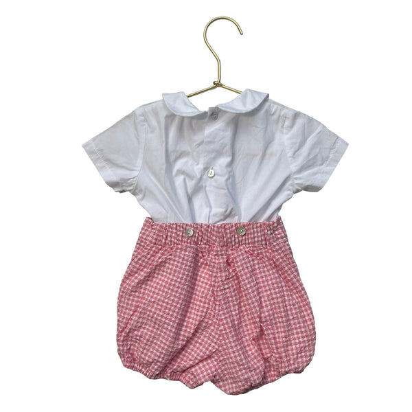 La Coqueta Red & White Plaid Shorts & Collar Shirt Set - Size 12 Mo