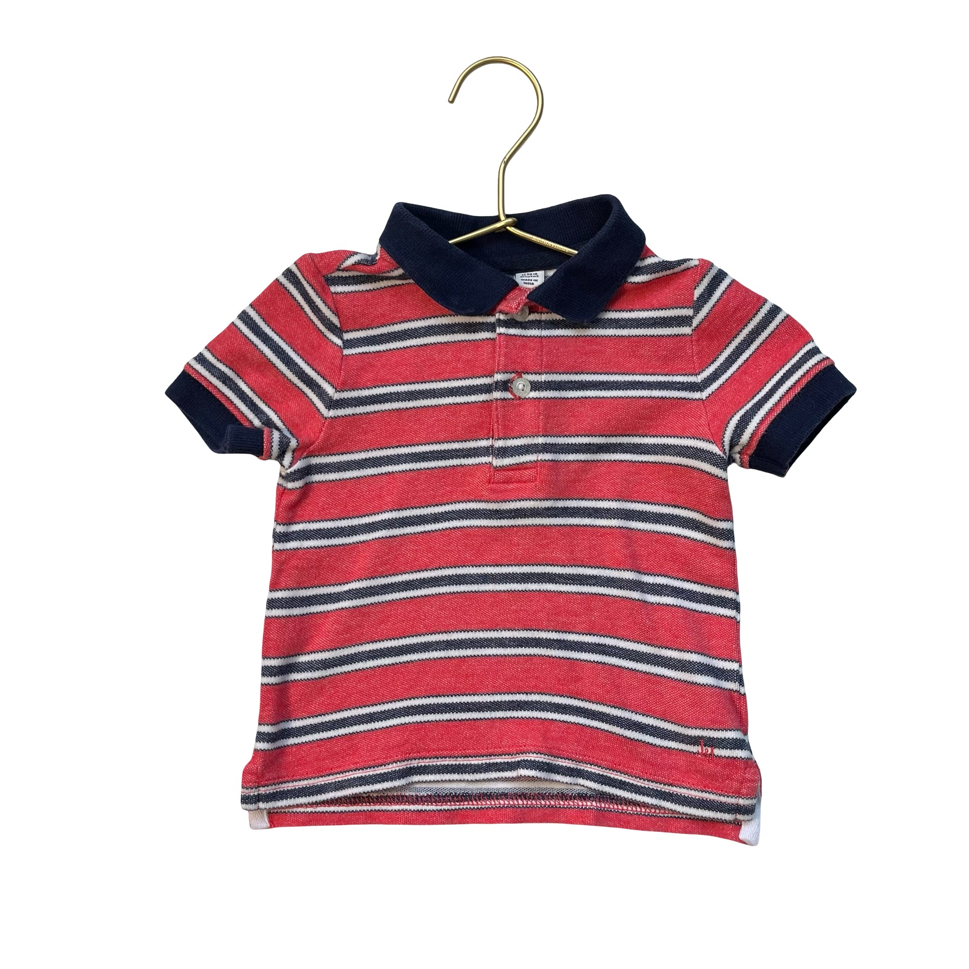 Janie and Jack Red, White, Navy Striped Polo Shirt - Size 12-18 Mo